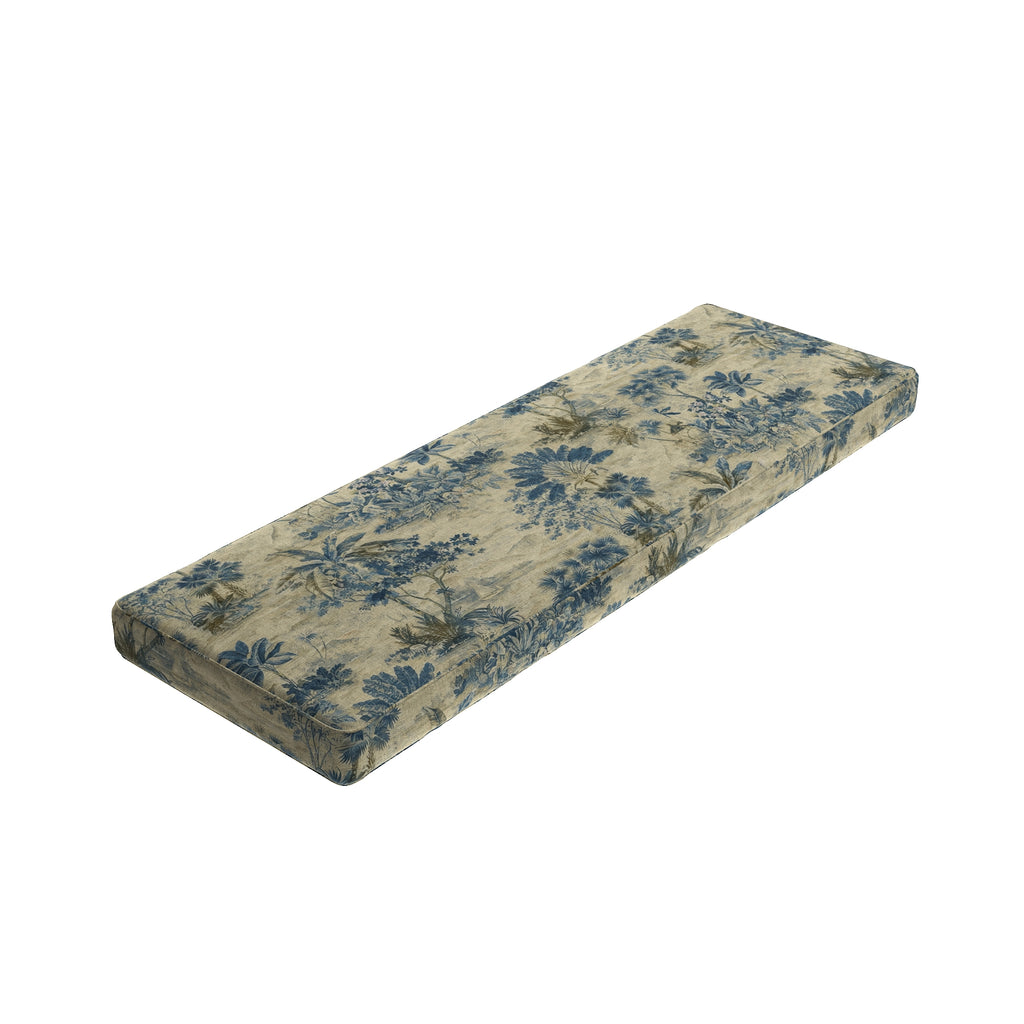 Custom Bench Cushion in Tropical Toile - Lagoon