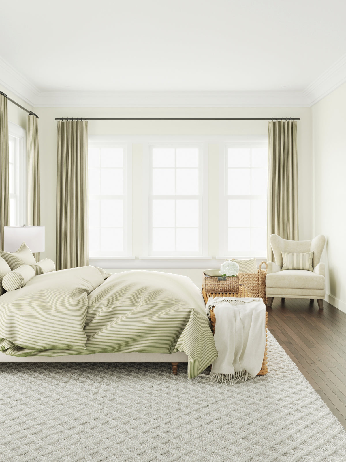 Pillow Sham in Little White Line - Sage