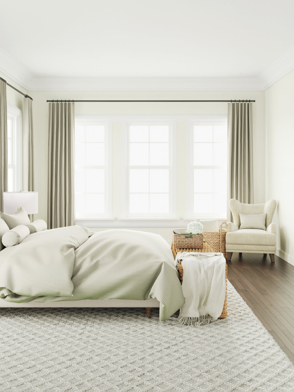 Convertible Drapery in Little White Line - Seaglass
