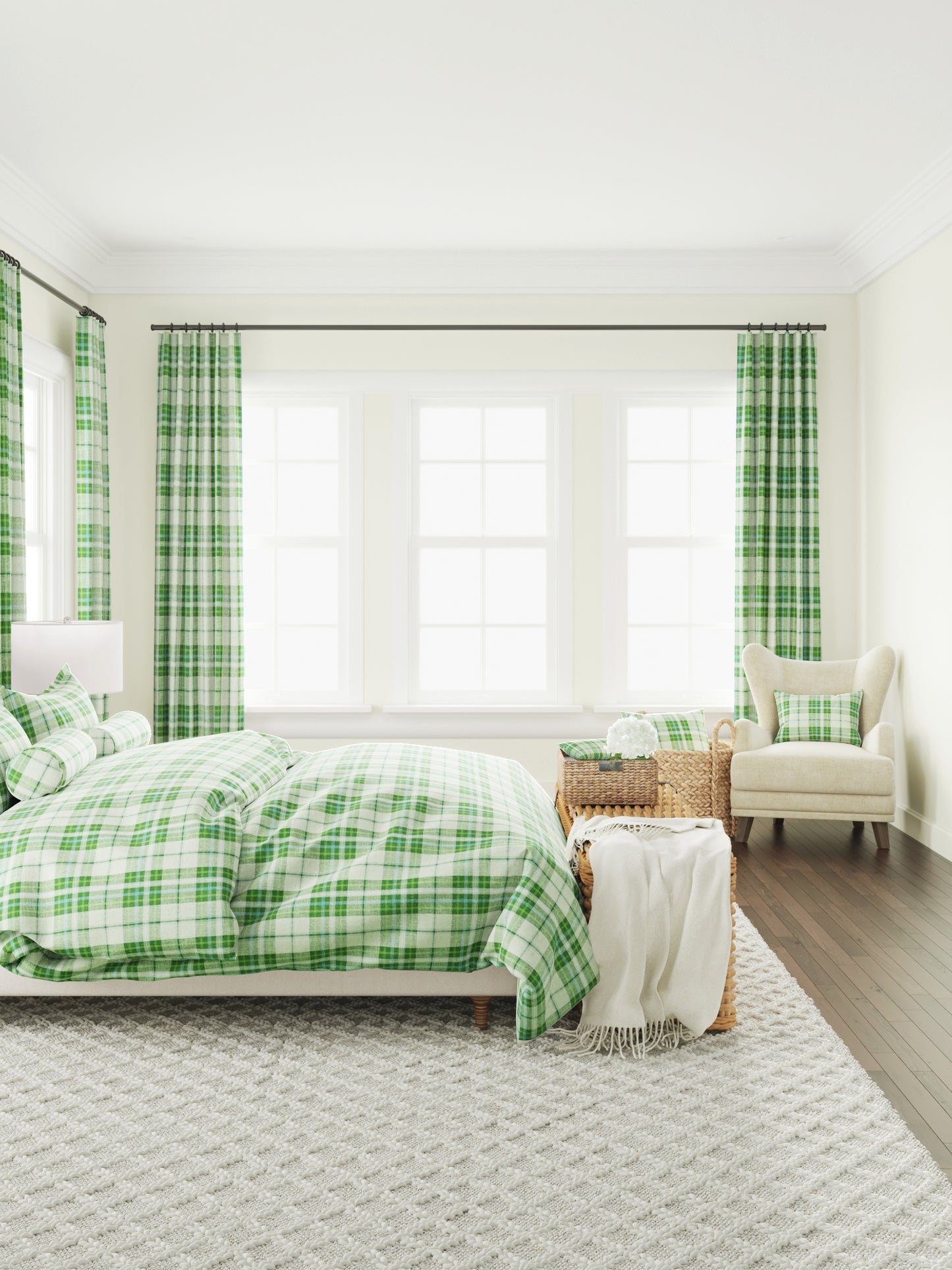Large Lumbar Pillow in Summer Plaid - Green Apple