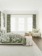 Square Pouf in Tropical Toile - Lagoon