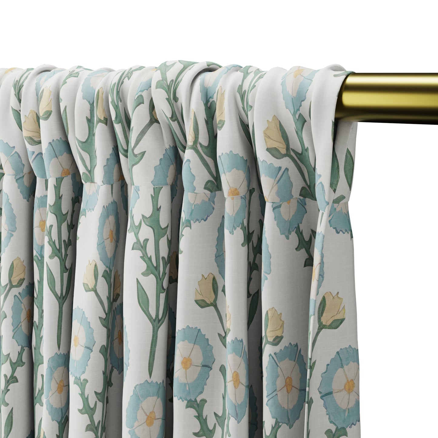 Dual Rod Pocket Curtains in Cottage Flowers - Cool Blue