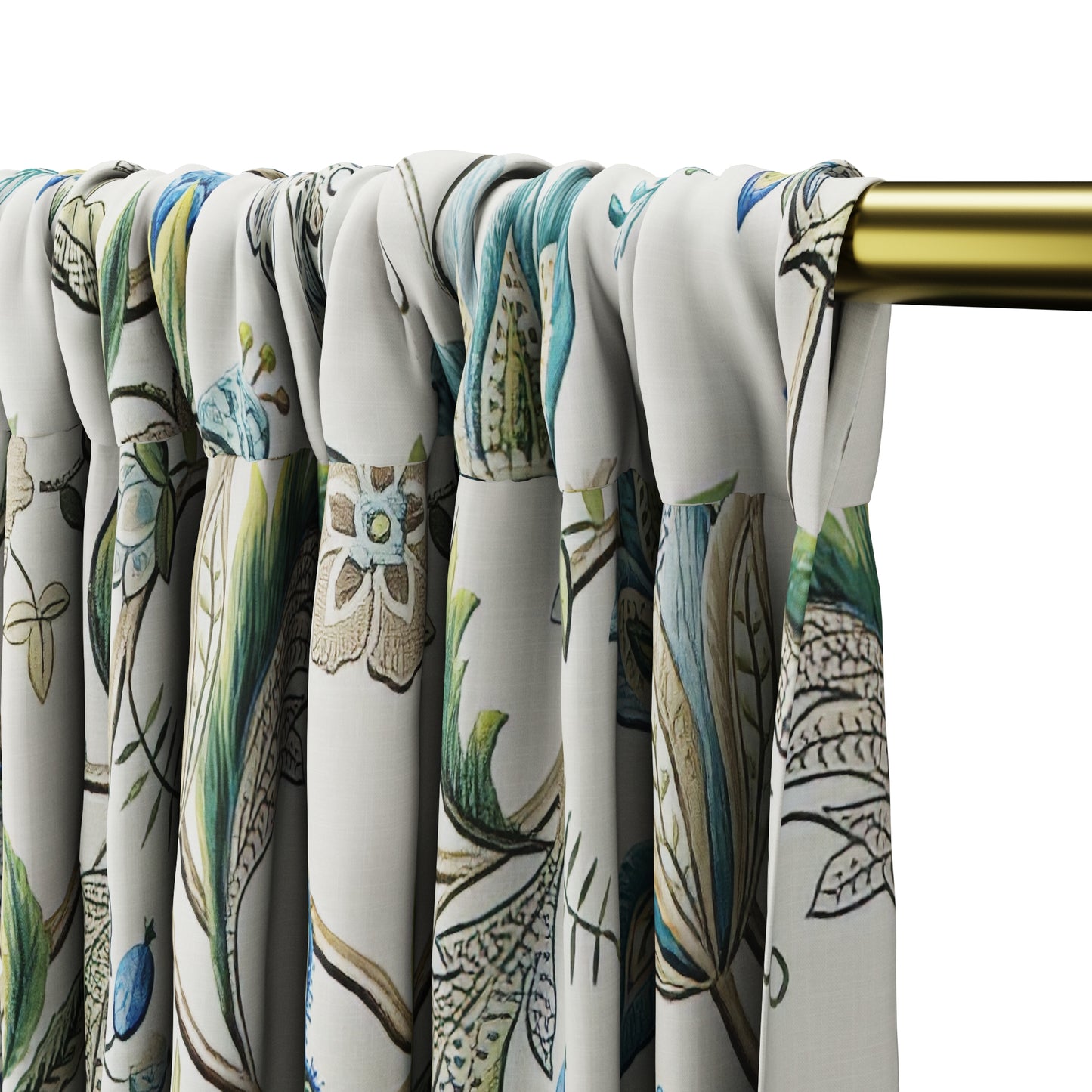 Dual Rod Pocket Curtains in Fleur de Leaf - True Blue