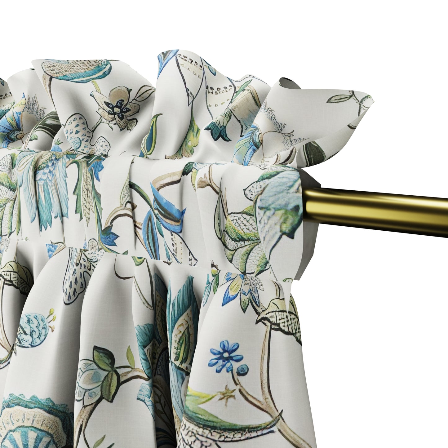 Dual Rod Pocket Curtains in Fleur de Leaf - True Blue