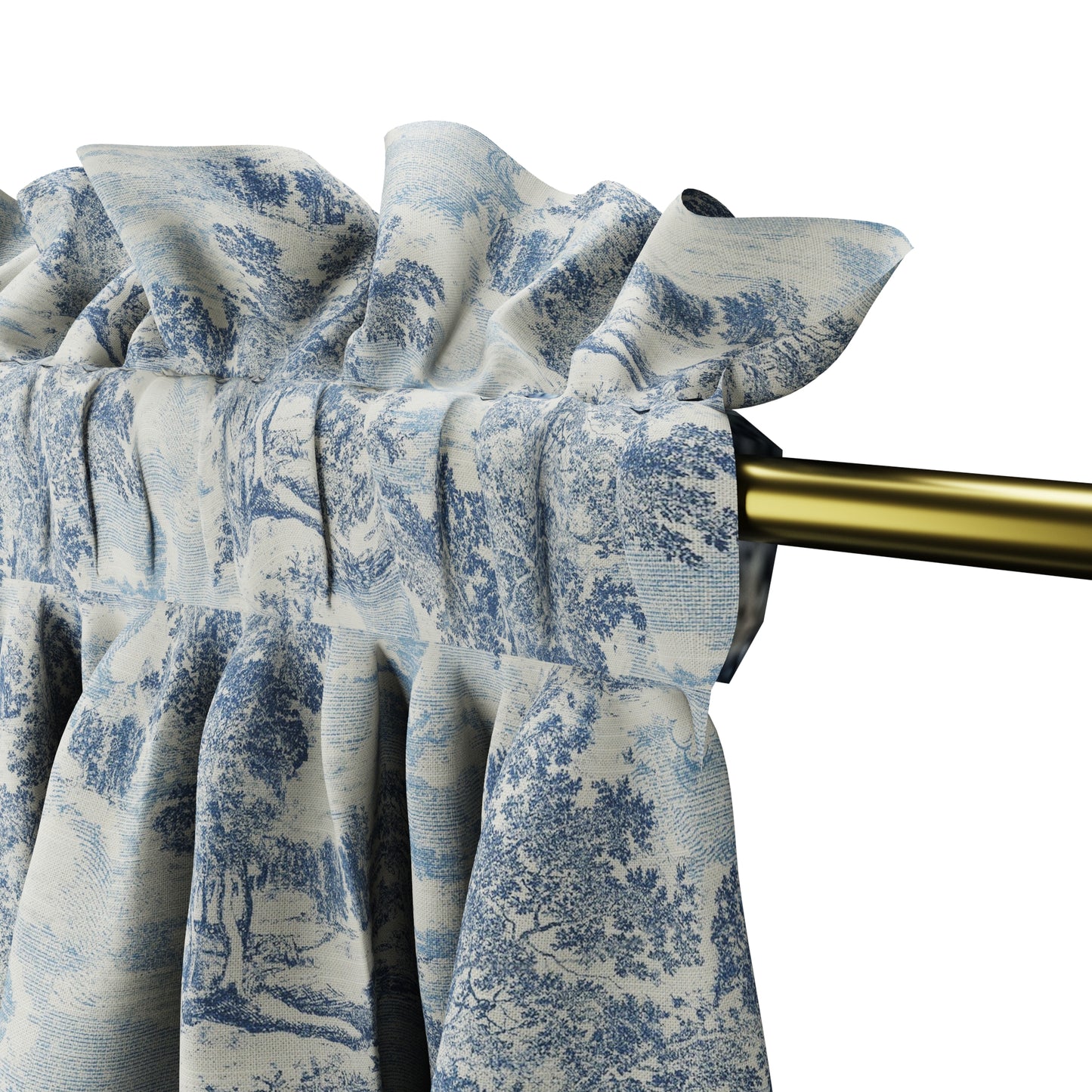 Dual Rod Pocket Curtains in Country Toile - Sapphire