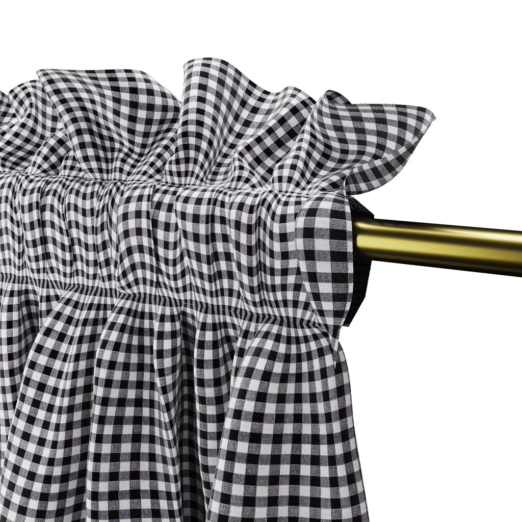 Dual Rod Pocket Curtains in Gingham - Black