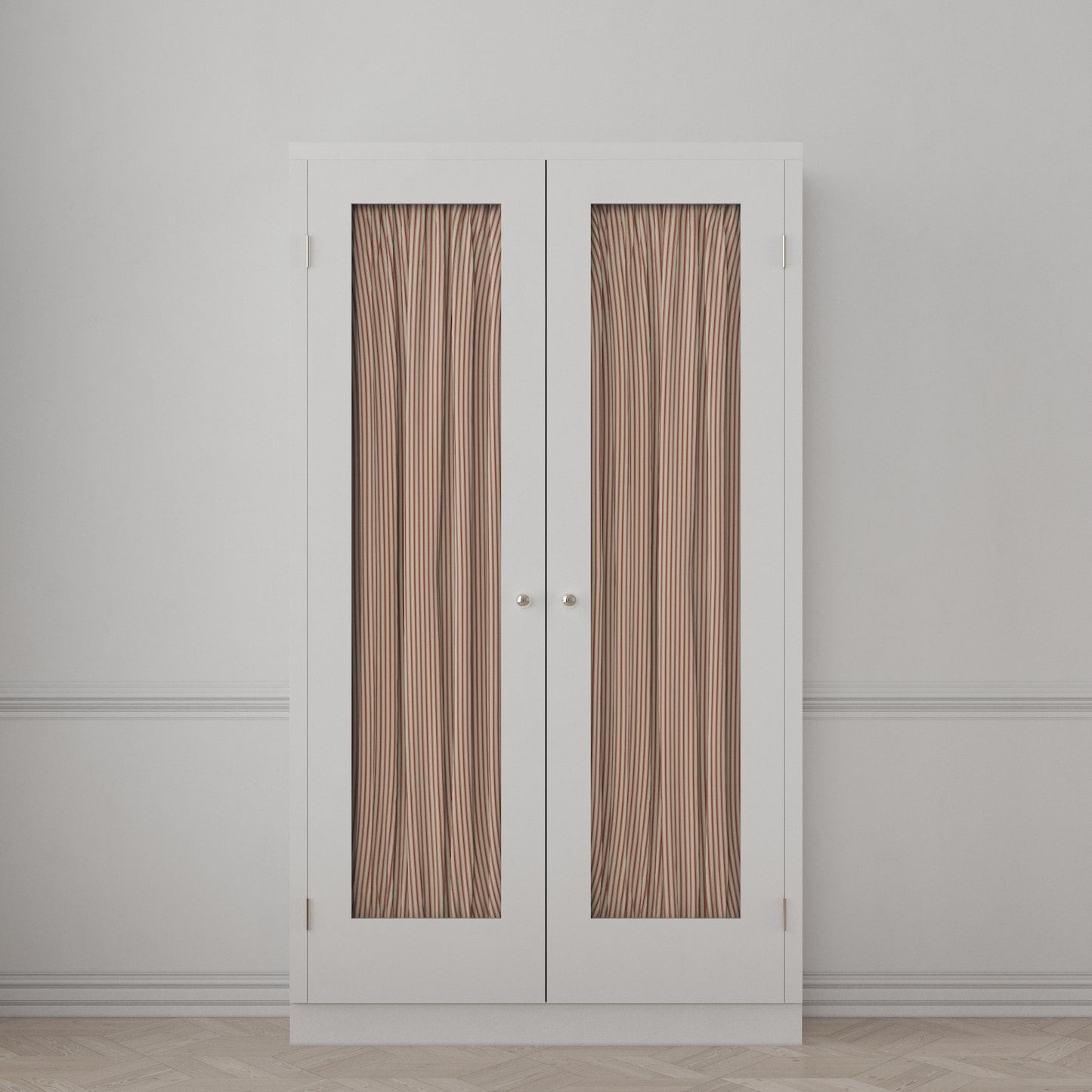 Dual Rod Pocket Curtains in Little White Line - Red