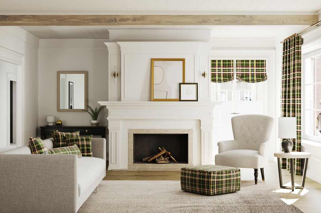 Square Pouf in Tartan - Evergreen