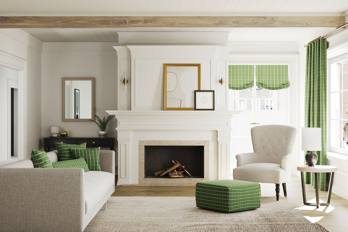 Square Pouf in Check With Me - Pine