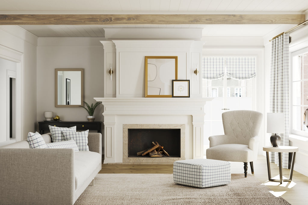Relaxed Roman Shade in Check With Me - White