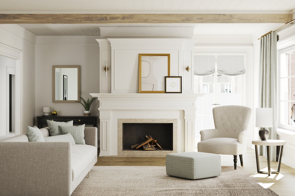 Square Pouf in Check With Me - Feather