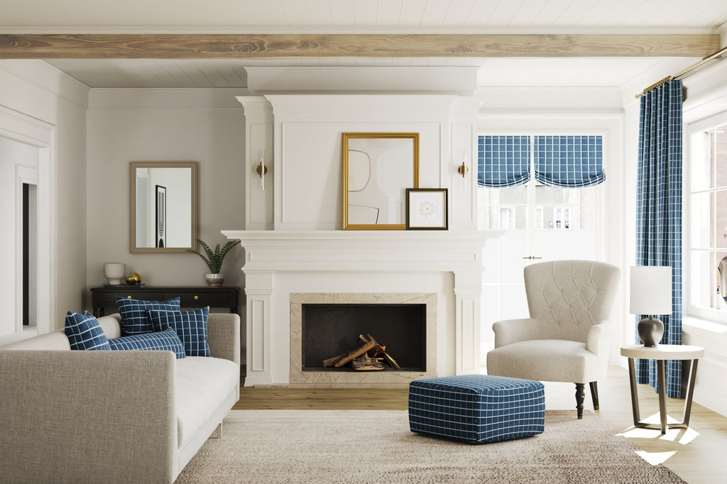 Square Pouf in Check With Me - Denim
