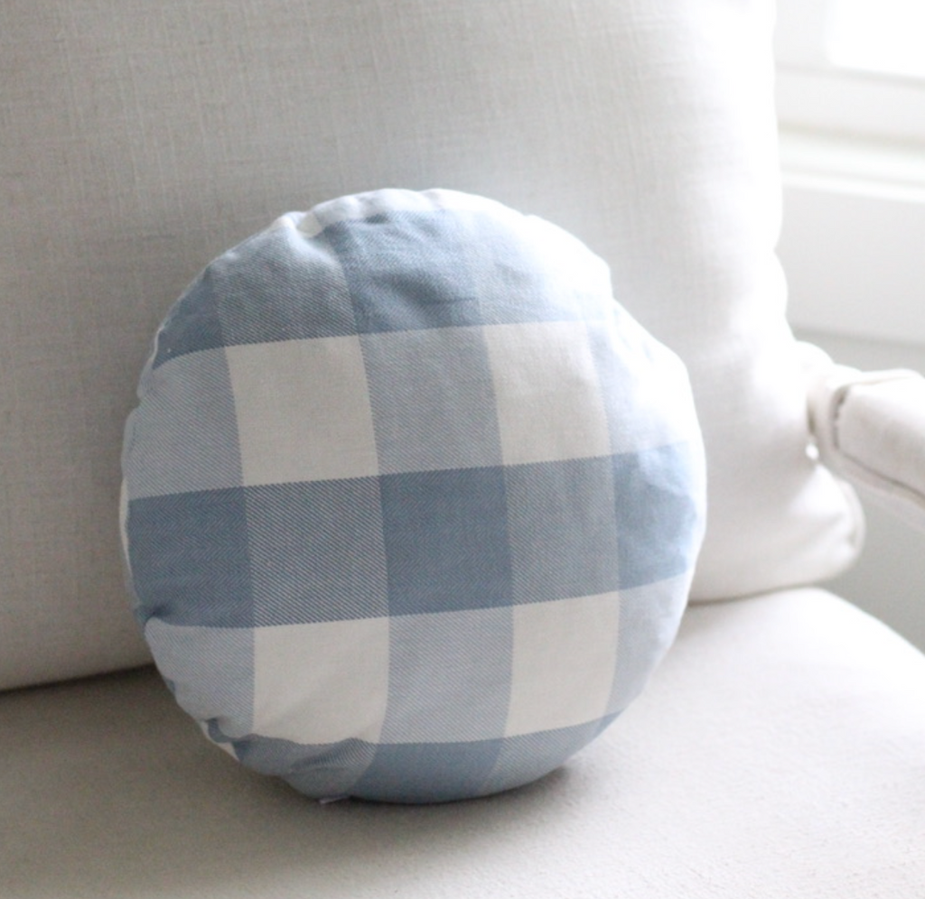 Circular Throw Pillow in Foxy Plaid Harbor