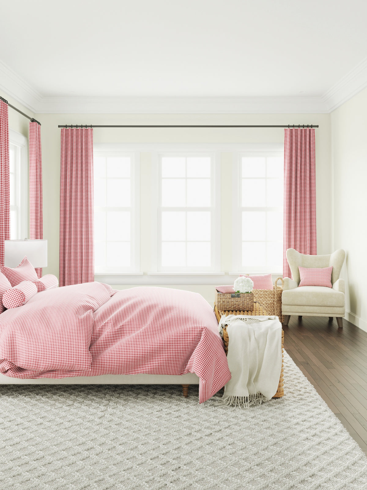Flat Roman Shade in Gingham - Cherry