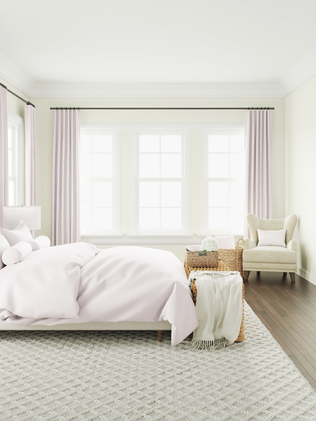 Large Lumbar Pillow in Gingham - Light Pink