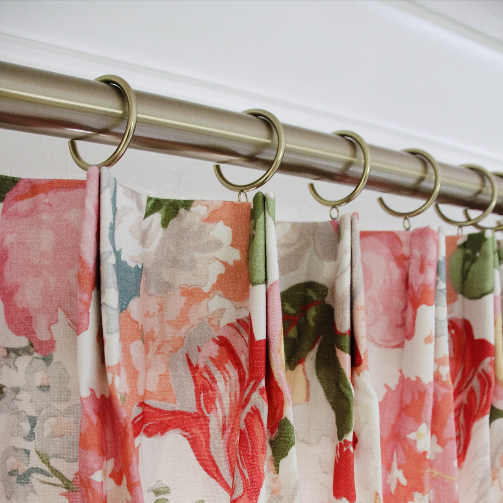 Custom Adjustable Drapery Hardware in Gold with Halo Finial