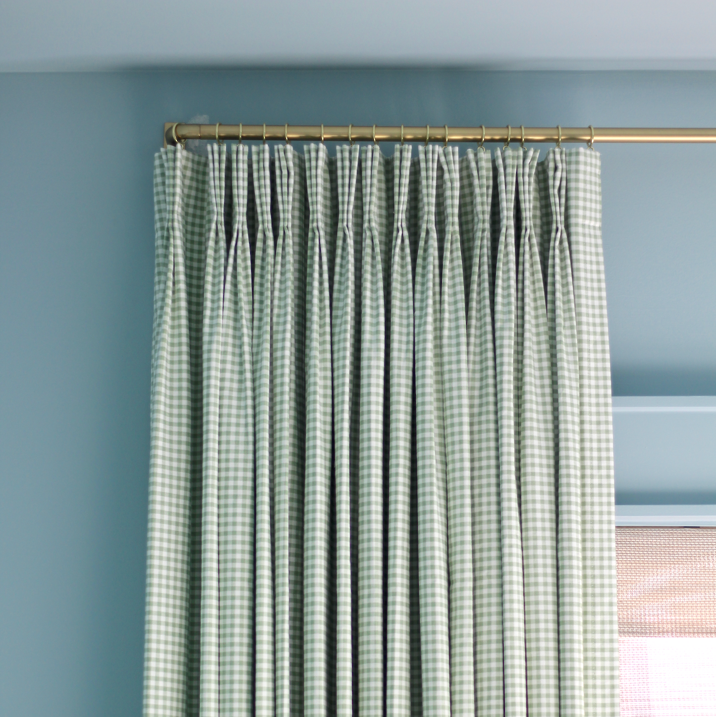 Pinch Pleat Cafe Curtains in Gingham - Sage