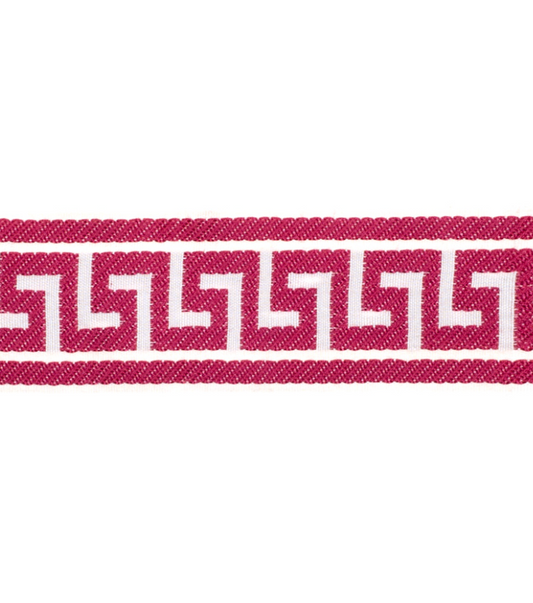 Flat Roman Shade in White Linen with Hot Pink Key Trim