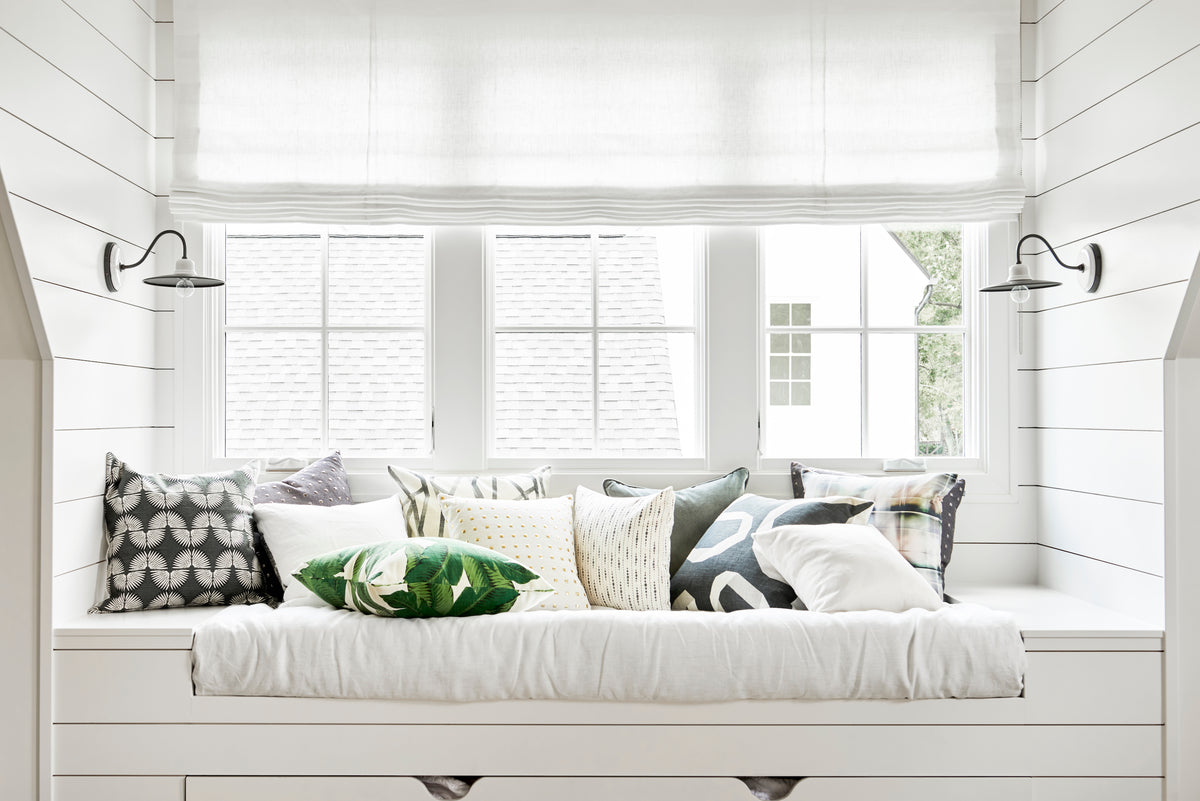 Flat Roman Shade in Classic Linen - Optic White