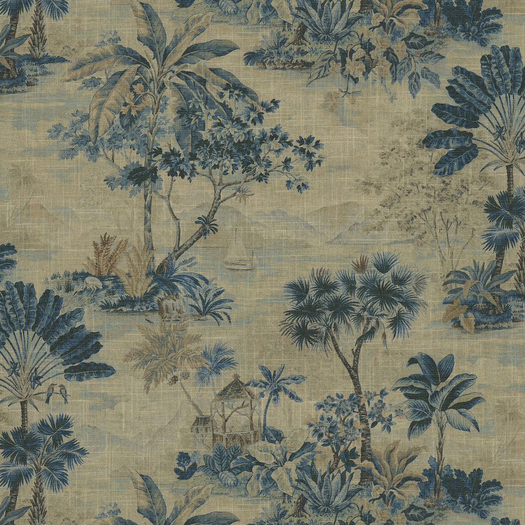 Square Pouf in Tropical Toile - Lagoon
