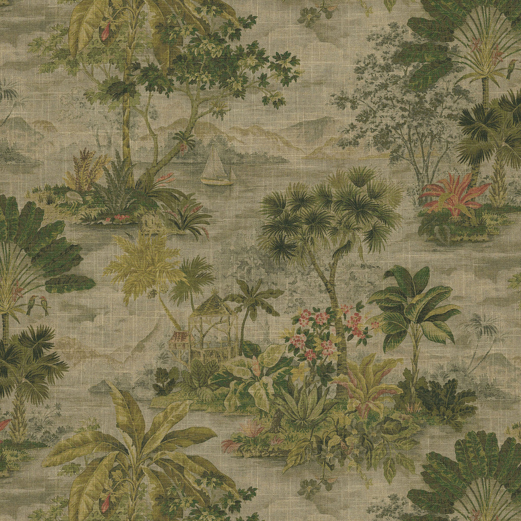 Pinch Pleat Drapery in Tropical Toile - Moonstone