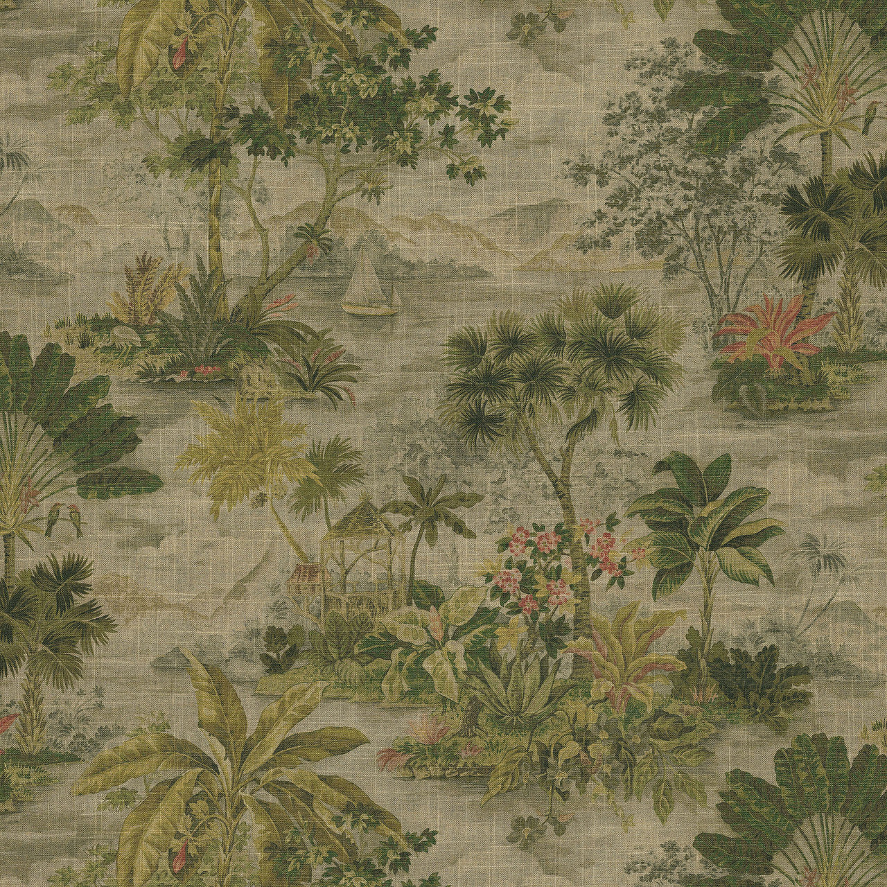 Convertible Drapery in Tropical Toile - Moonstone