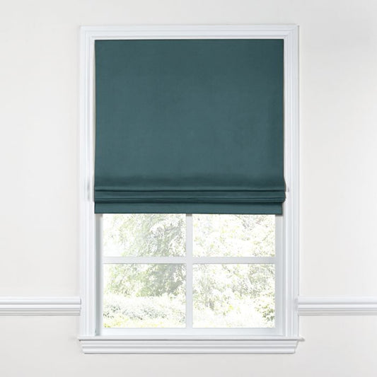 Flat Roman Shade in Classic Velvet - Peacock