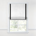 Flat Roman Shade in White Linen with Black Trim