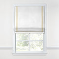 Flat Roman Shade in White Linen with Cream Trim