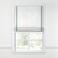 Flat Roman Shade in White Linen with Sage Trim