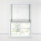 Flat Roman Shade in White Linen with Sage Trim
