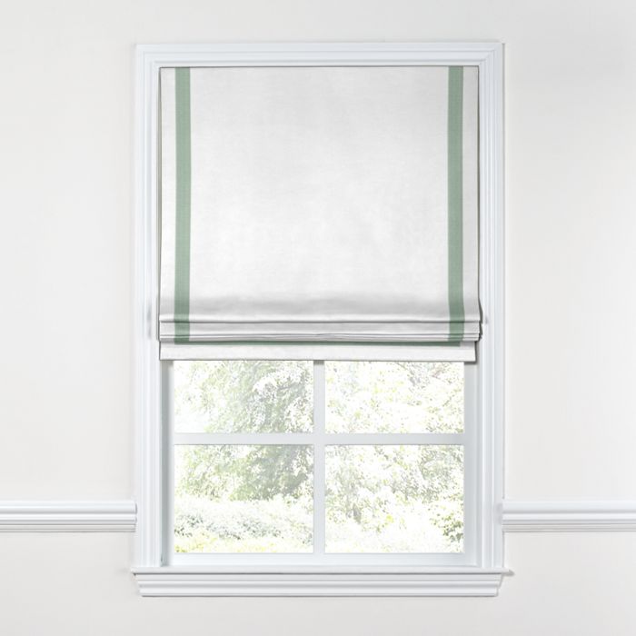 Flat Roman Shade in White Linen with Sage Trim