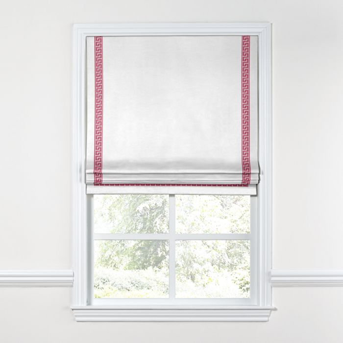 Flat Roman Shade in White Linen with Hot Pink Key Trim