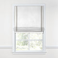 Flat Roman Shade in White Linen with Stone Trim