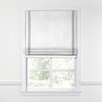 Flat Roman Shade in White Linen with Stone Trim