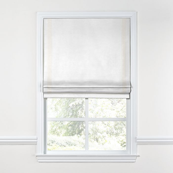 Flat Roman Shade in White Linen with White Trim