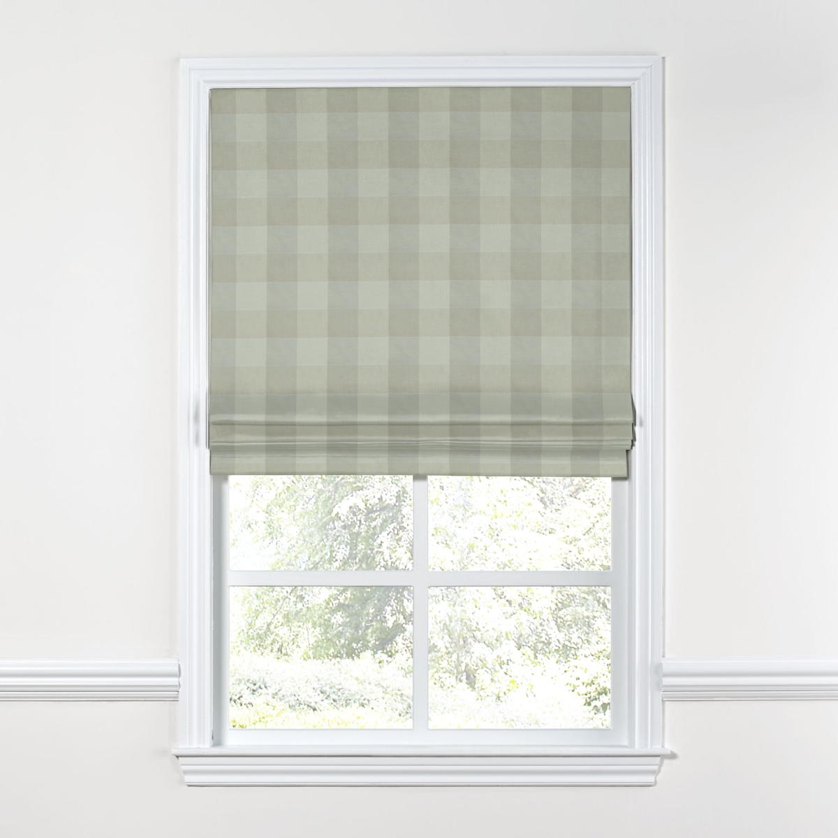 Flat Roman Shade in Foxy Plaid - Dune