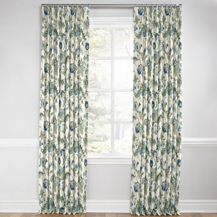 Euro Pleat Drapery in Fleur De Leaf - True Blue