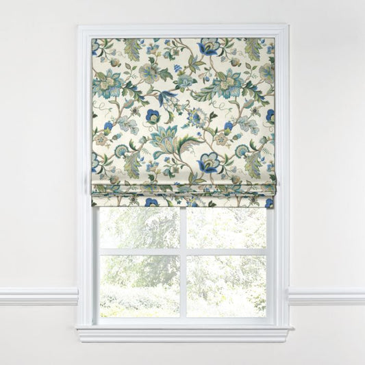 Flat Roman Shade in Fleur De Leaf - True Blue