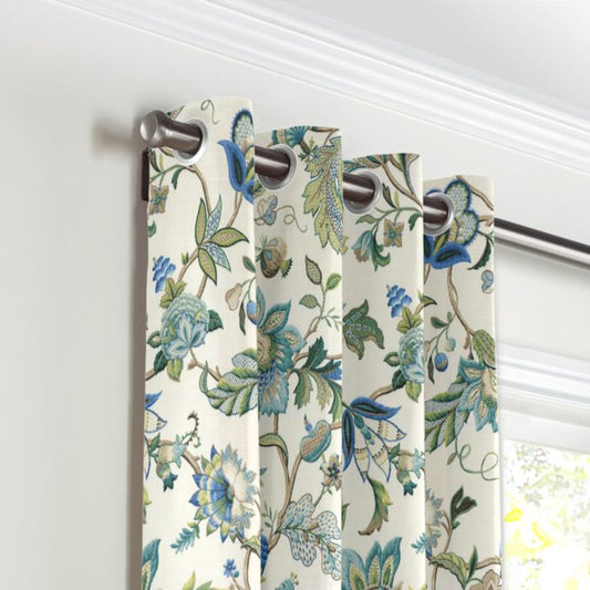 Grommet Drapery in Fleur De Leaf - True Blue