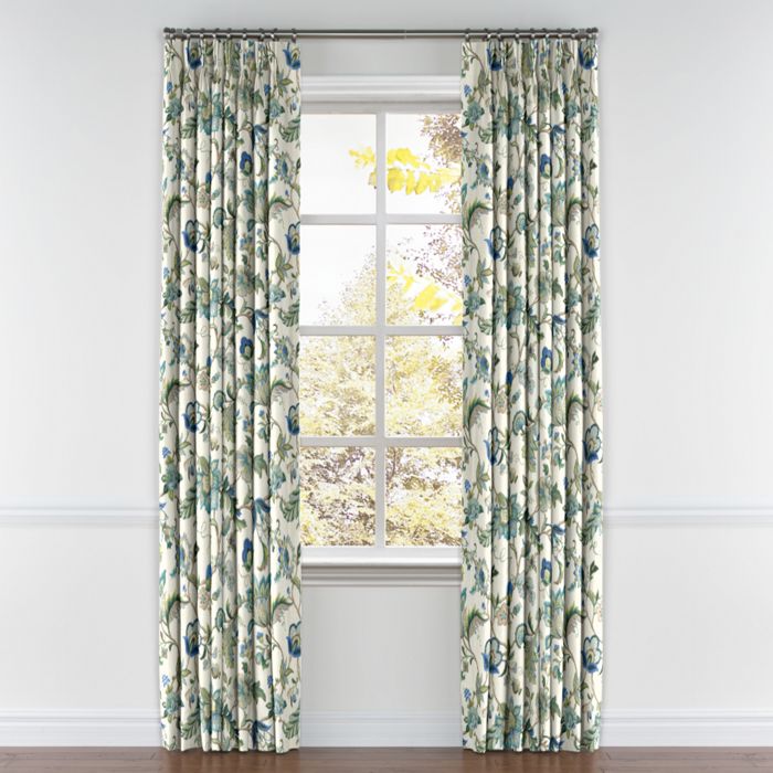 Pinch Pleat Drapery in Fleur De Leaf - True Blue