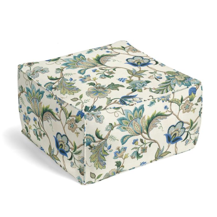 Square Pouf in Fleur De Leaf - True Blue