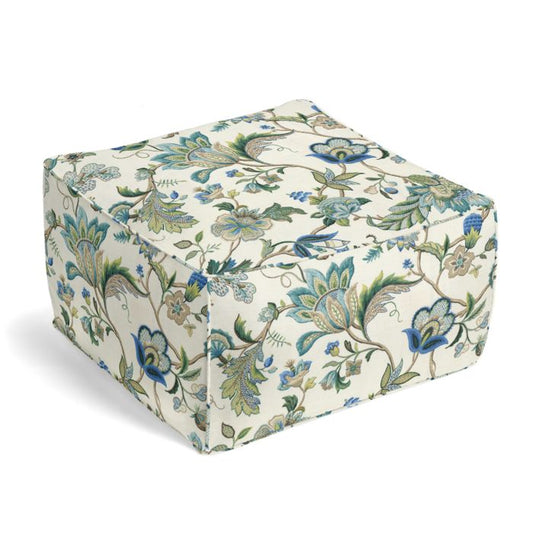 Square Pouf in Fleur De Leaf - True Blue