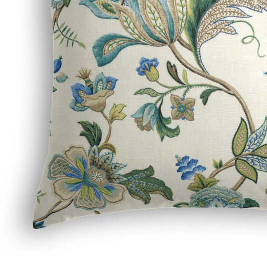 Throw Pillow in Fleur De Leaf - True Blue