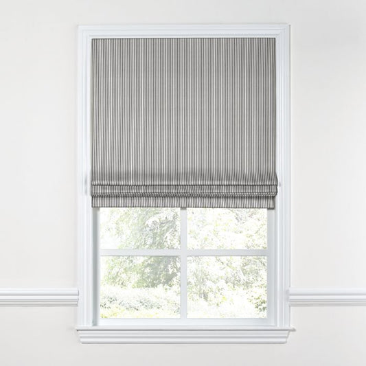 Flat Roman Shade in Little White Line - Black