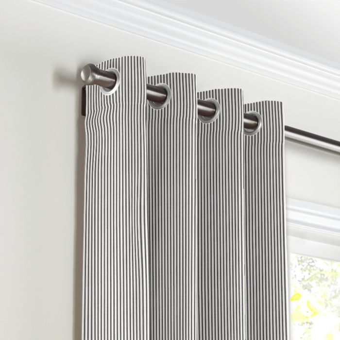 Grommet Drapery in Little White Line - Black