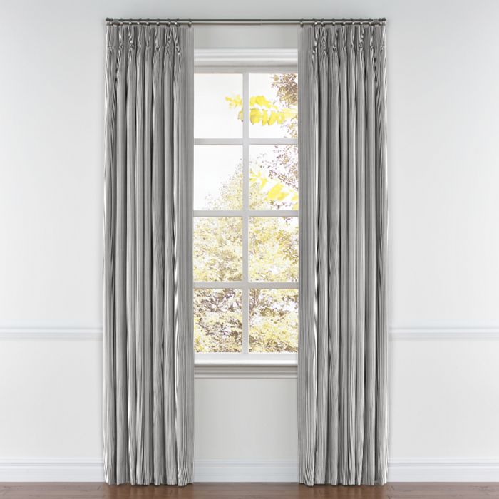 Pinch Pleat Drapery in Little White Line - Black