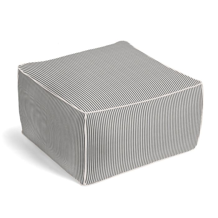 Square Pouf in Little White Line - Black