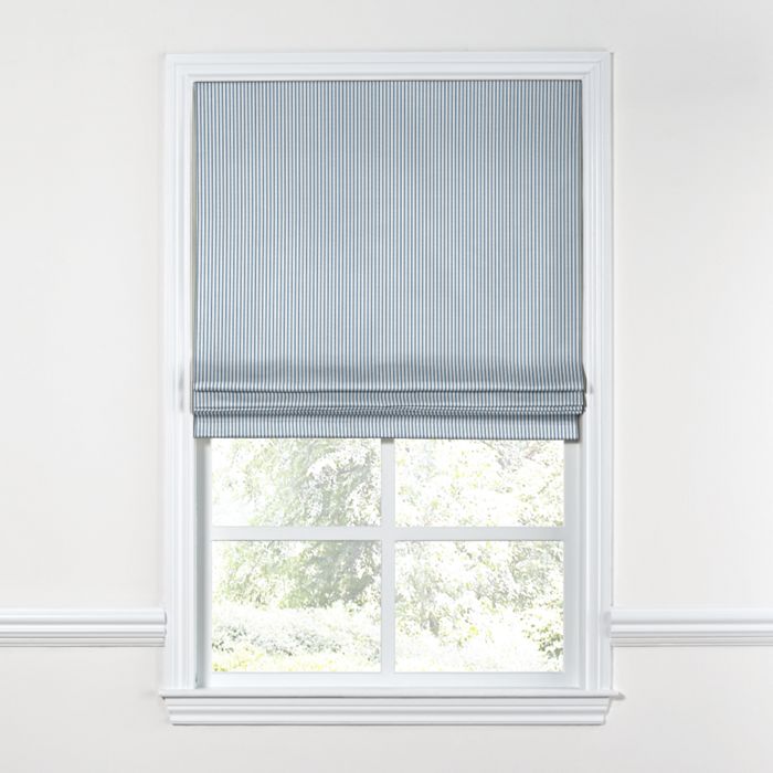 Flat Roman Shade in Little White Line - Blueberry