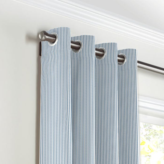Grommet Drapery in Little White Line - Blueberry